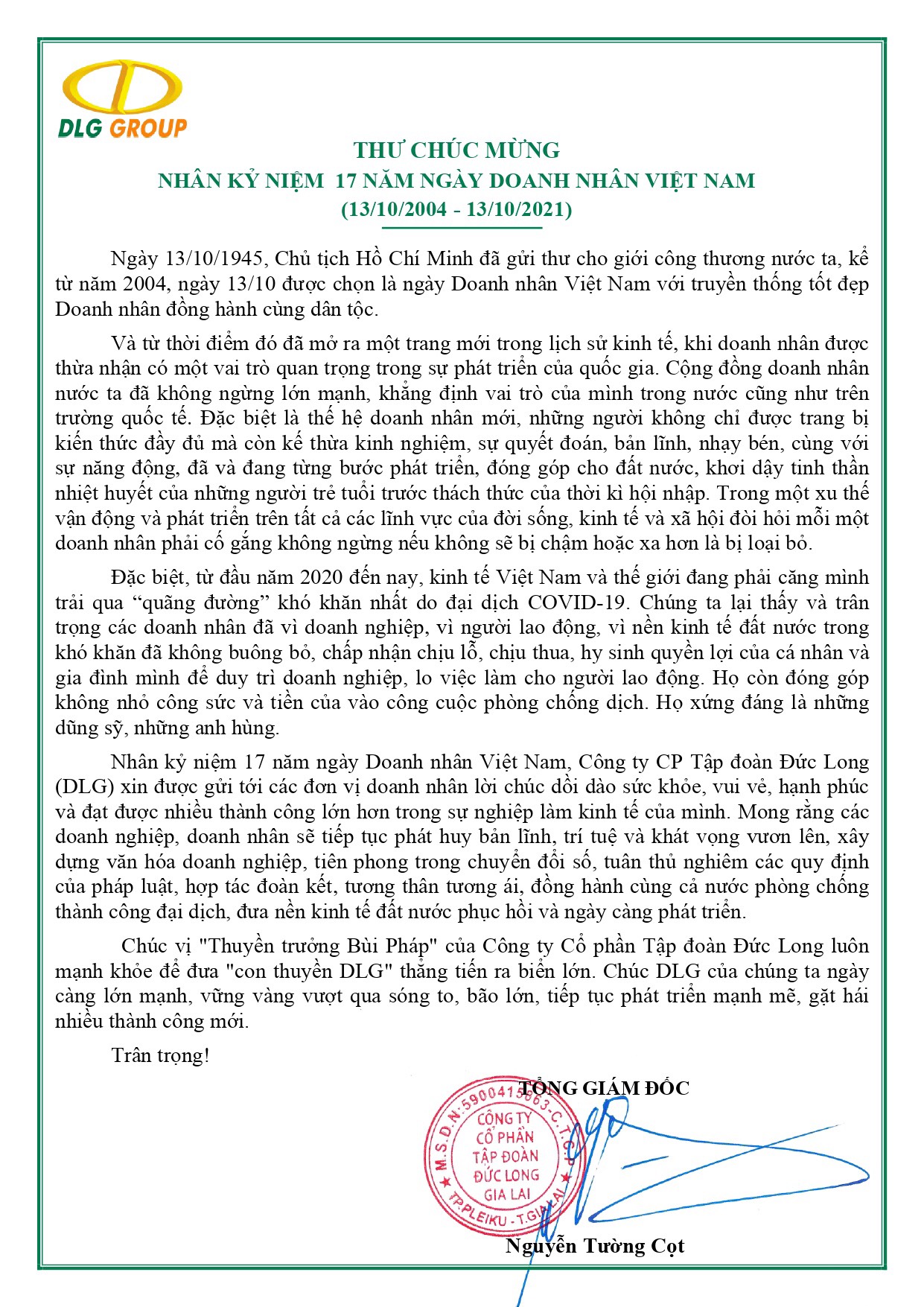 thư chúc mừng