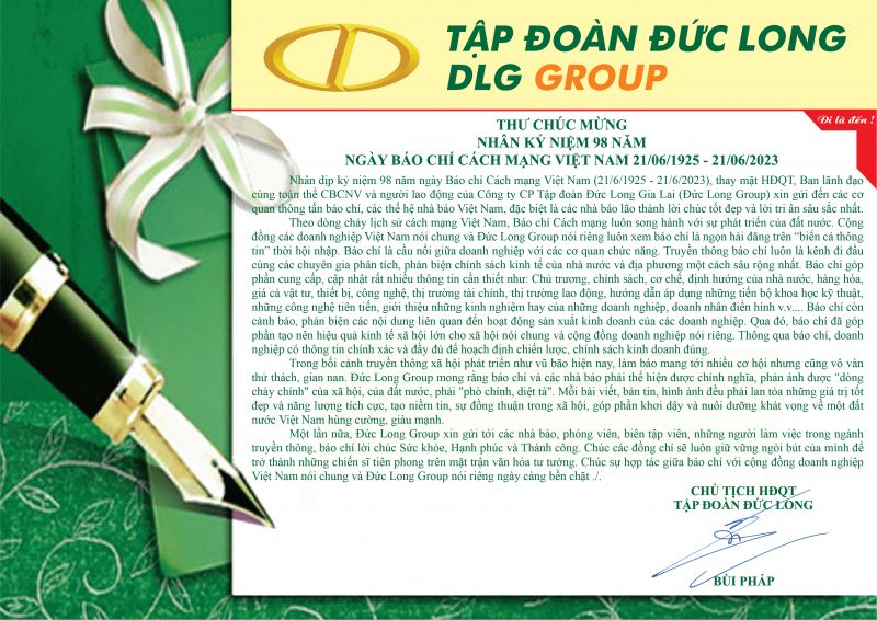THƯ CHÚC MỪNG NHÂN KỶ NIỆM 98 NĂM NGÀY BÁO CHÍ CÁCH MẠNG VIỆT NAM